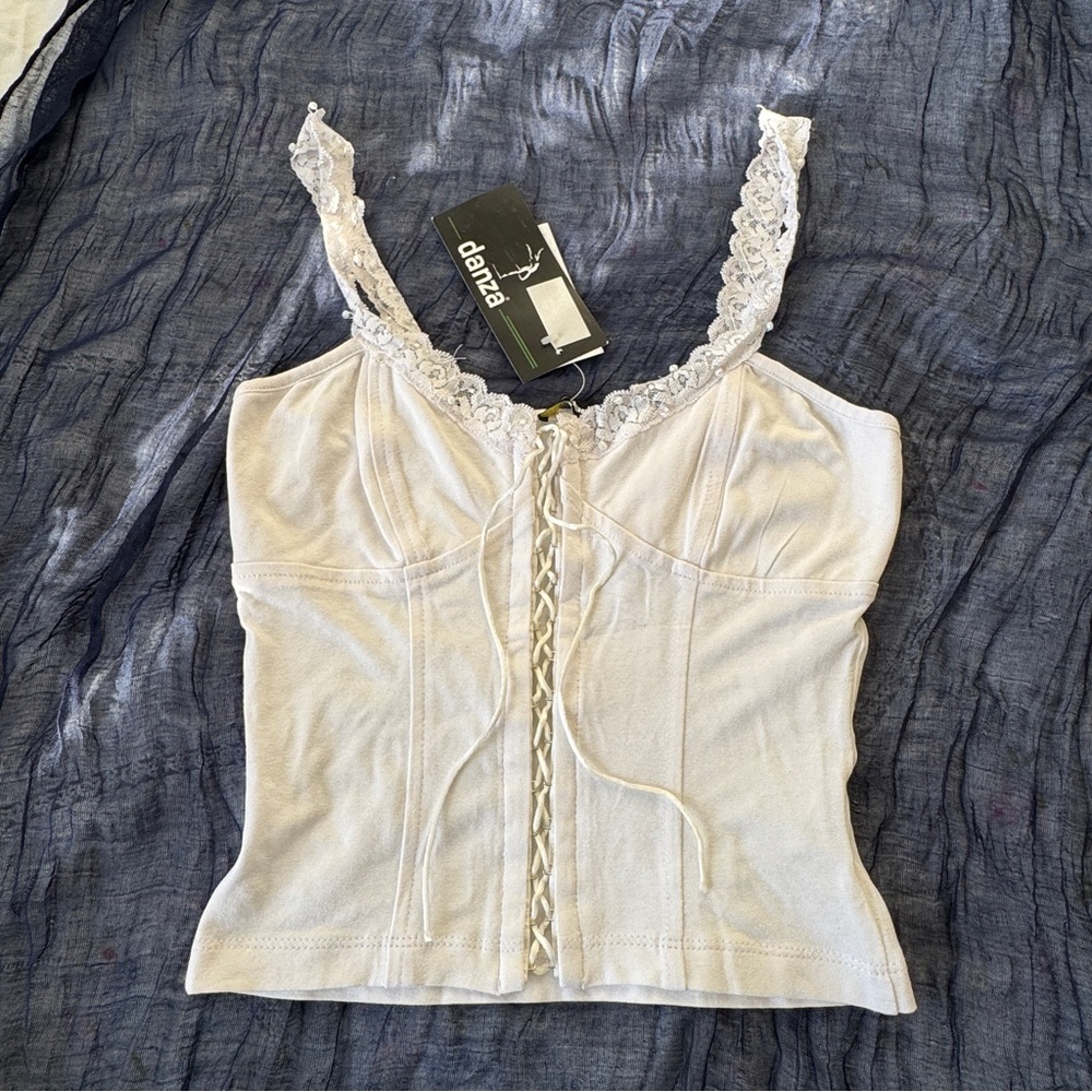 Cream Lace-Trim Front Tie Cami